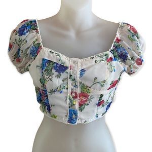 Forever 21 • Cottagecore Floral Sweetheart Neckline Milk Maid Blouse